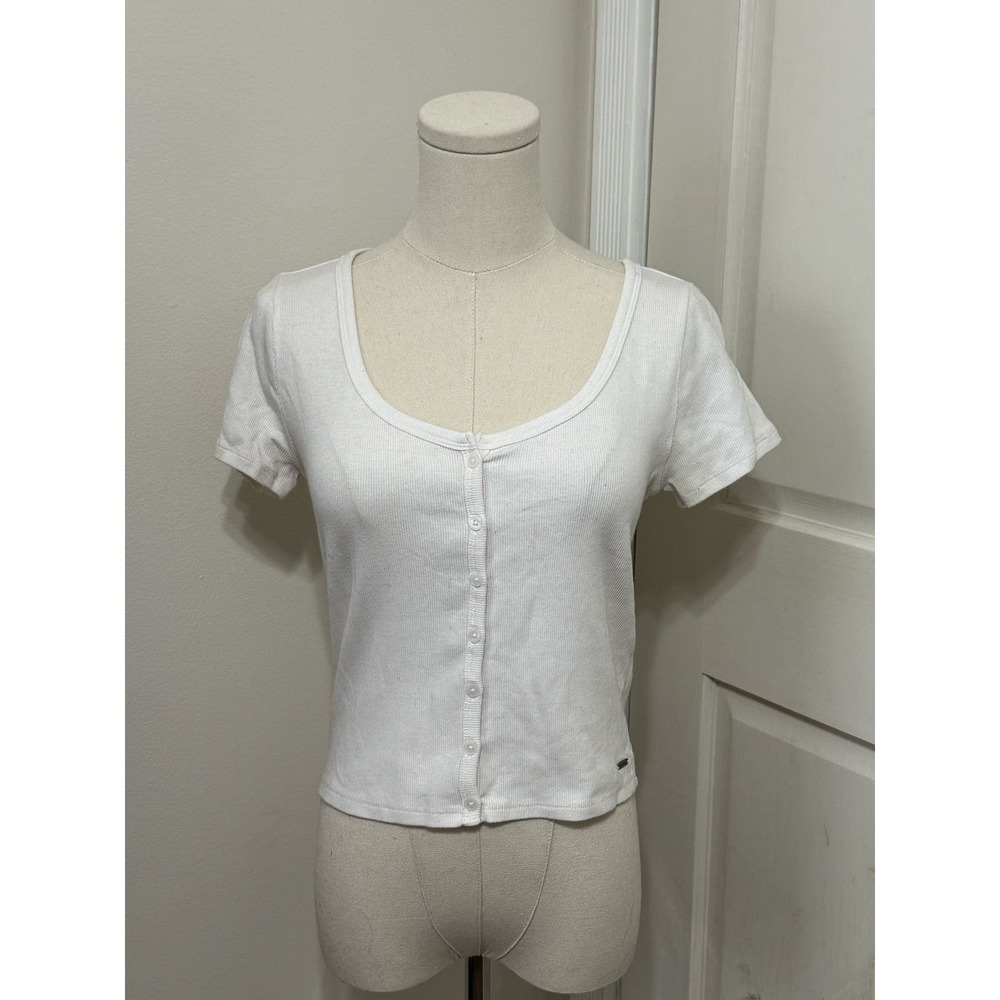 Hollister white midriff shirt short sleeve size medium
